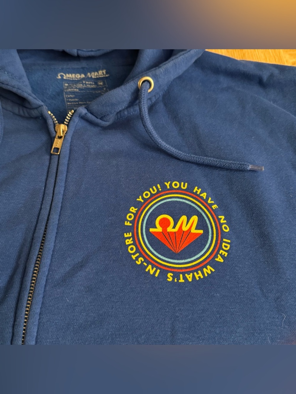 Omega Mart Las Vegas Kwality Checked Blue Graphic Hoodie - Picture 3 of 4